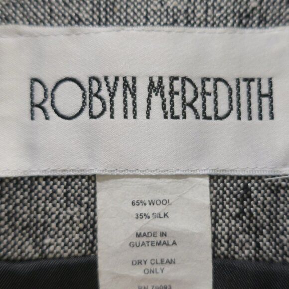 ROBYN MEREDITH VINTAGE BLAZER TWEED BOXY WOOL SILK BLACK WHITE sz 14 pocket line - Picture 3 of 7